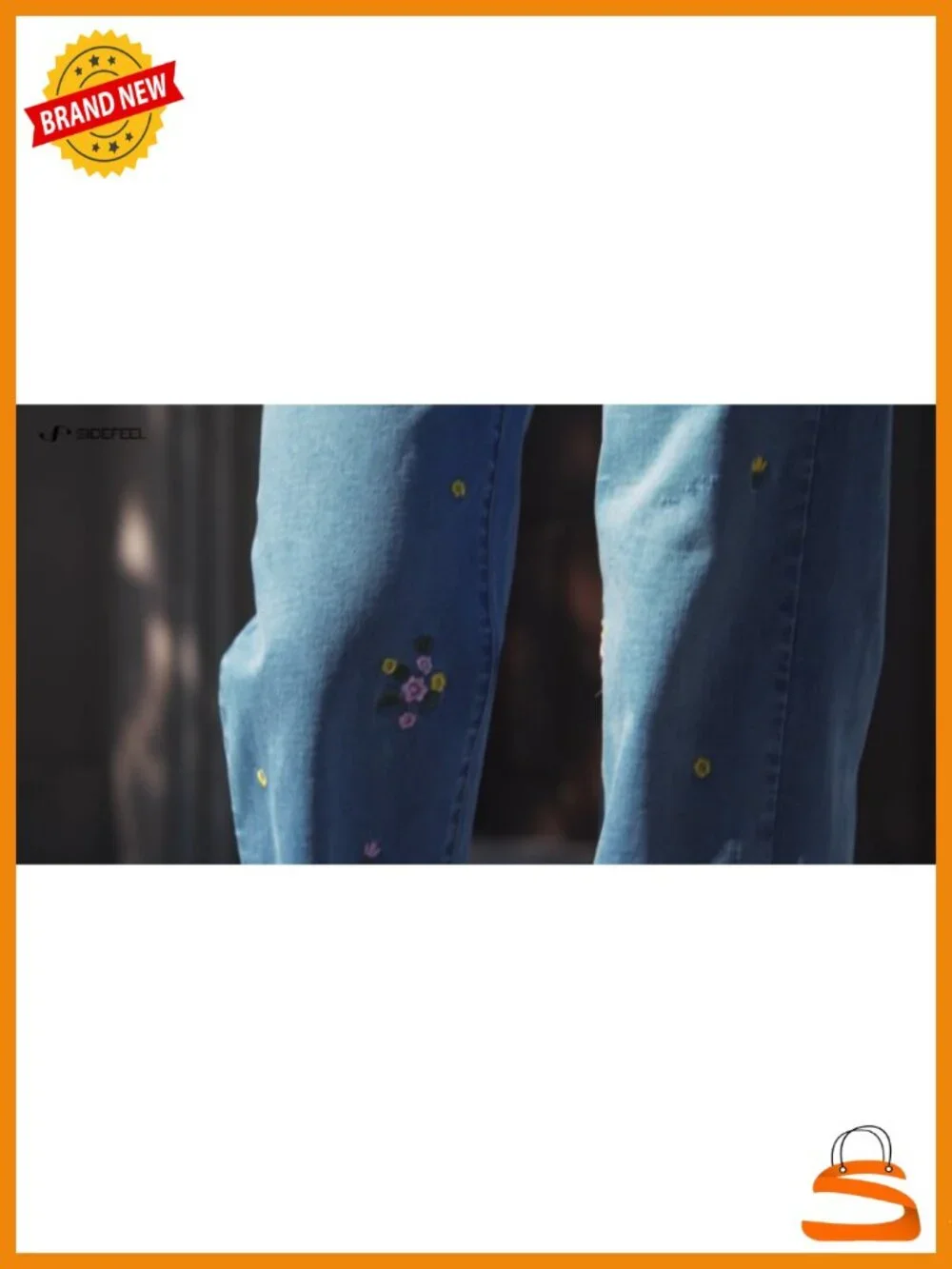 High Waisted Straight Wide Leg Embroidered Jeans